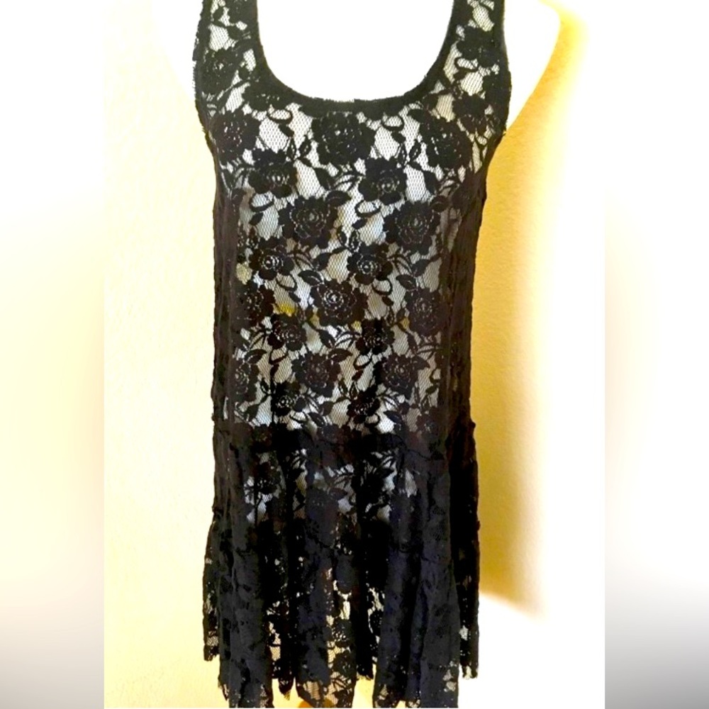 Free People Black dress loose fit tank top dress Free People sleeveless lace